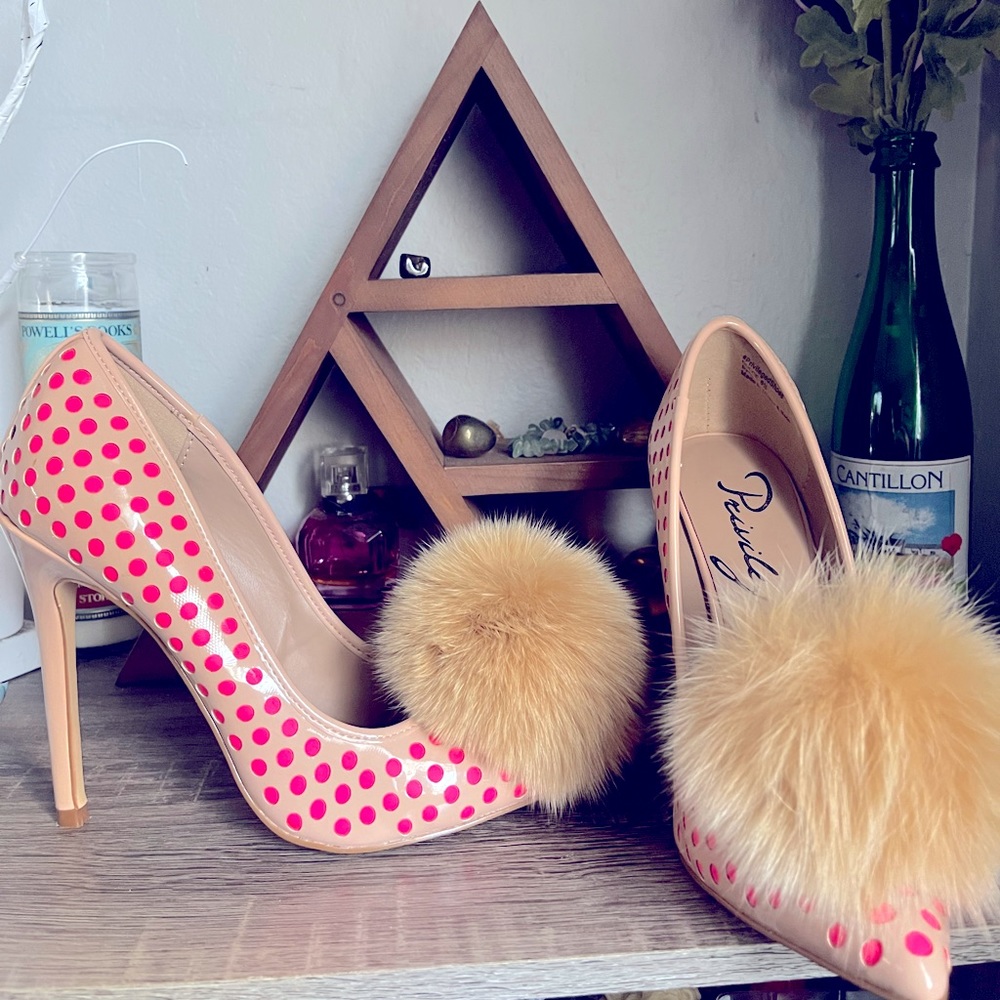 Fuzzy pom high heels